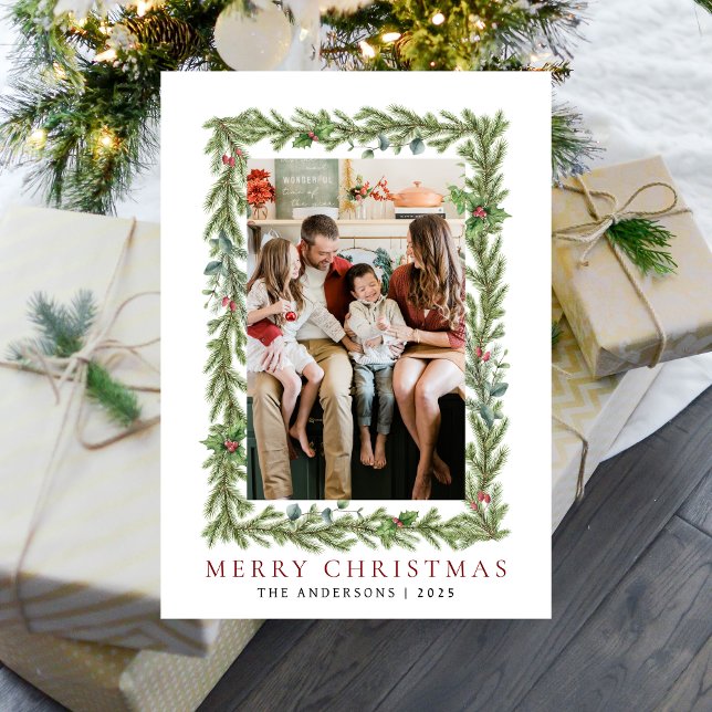 Jul i Botaniska Ram | Elegant Family 1-foto Julkort (Skapare uppladdad)