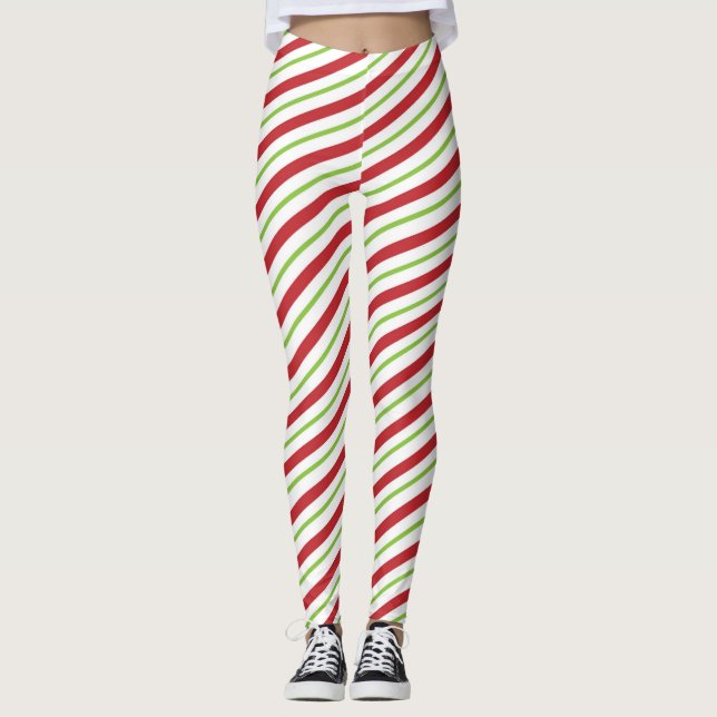 Jul i Candy cane, Röda och Grönt Leggings (Framsida)