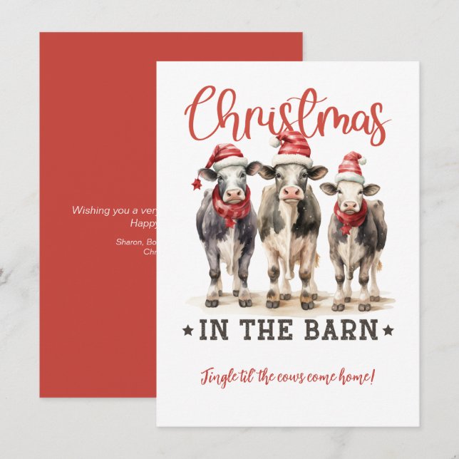 Jul i Cow Barn Inbjudningar (Fram/baksida)
