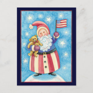 Jul i Cute, Patriotic Jultomten med Flagga Helg Vykort