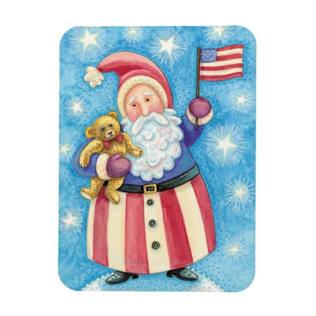 Jul i Cute, Patriotic Jultomten med Flagga Magnet (Vertikal)