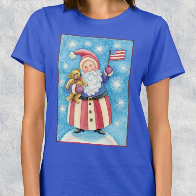 Jul i Cute, Patriotic Jultomten med Flagga Tee (Skapare uppladdad)