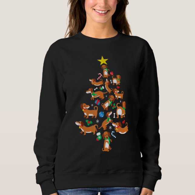Jul i Dachshund Träd Cute Hundägare Mamma Pappa T Shirt (Framsida)