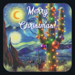 Jul i Desert Southwest Saguaro Cactus Fyrkantigt Klistermärke<br><div class="desc">Jul i Desert Southwest Saguaro Cactus Följ mig. Jag skapar nya mönster och produkter varje dag! Kontakta mig gärna om du behöver din design.</div>