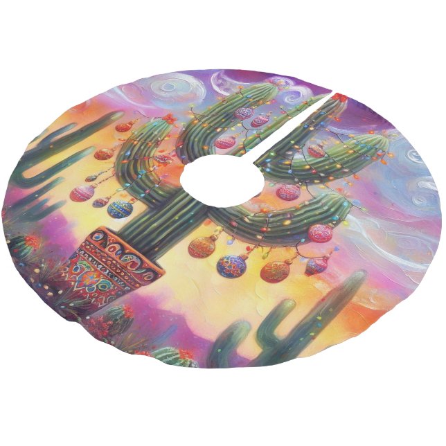 Jul i Desert Southwest Saguaro Cactus Julgransmatta Borstad Polyester (Vinklad)