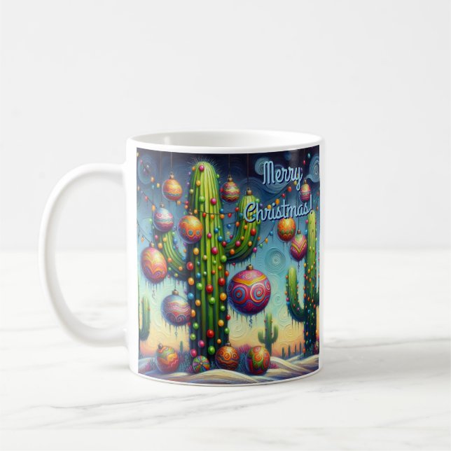 Jul i Desert Southwest Saguaro Cactus Kaffemugg (Vänster)