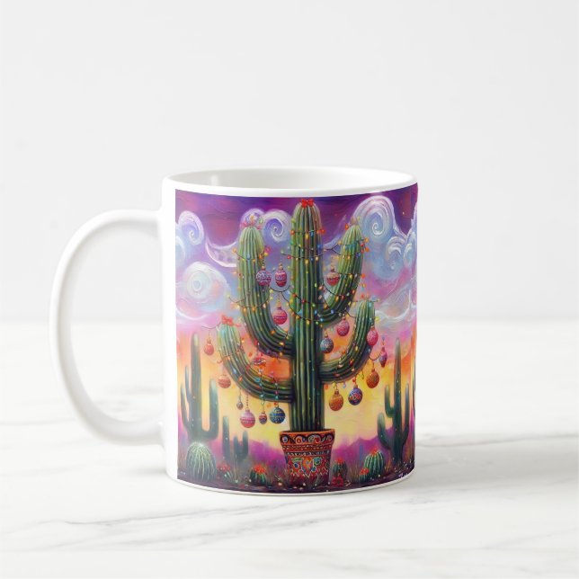 Jul i Desert Southwest Saguaro Cactus Kaffemugg (Vänster)
