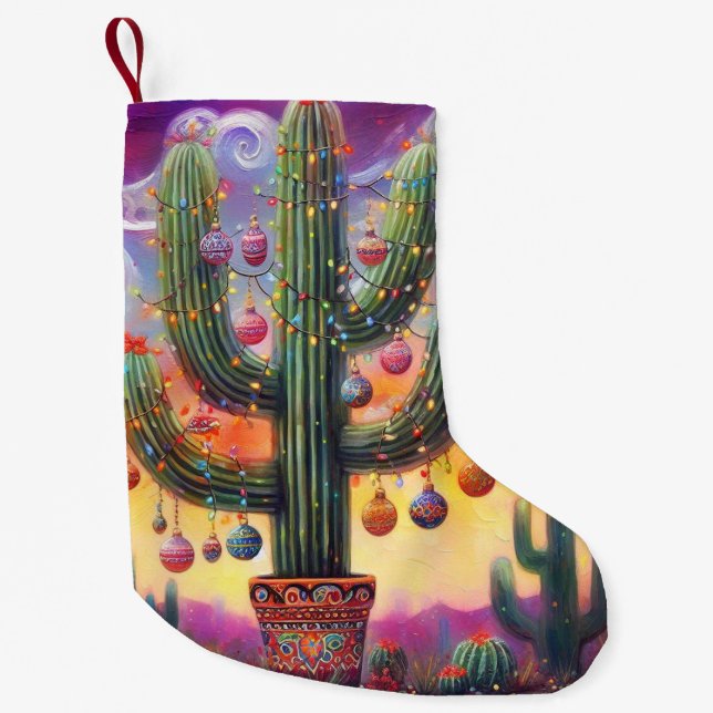 Jul i Desert Southwest Saguaro Cactus Liten Julstrumpa (Framsidan)