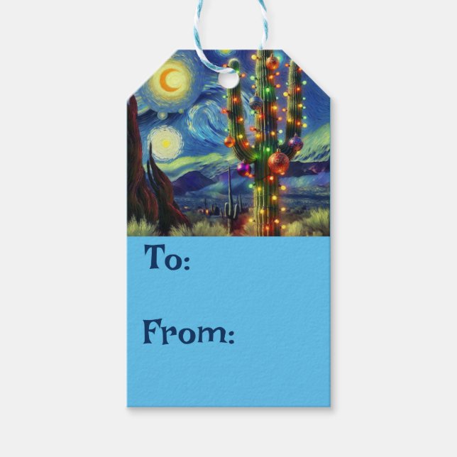 Jul i Desert Southwest Saguaro Cactus Presentetikett (Framsidan)