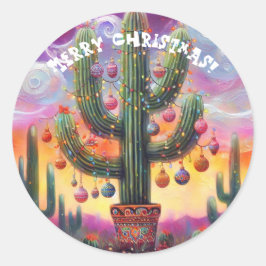 Jul i Desert Southwest Saguaro Cactus Runt Klistermärke