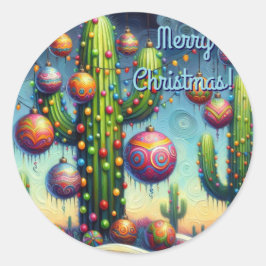 Jul i Desert Southwest Saguaro Cactus Runt Klistermärke