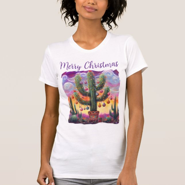 Jul i Desert Southwest Saguaro Cactus T Shirt (Framsida)