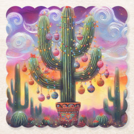 Jul i Desert Southwest Saguaro Cactus Underlägg Papper