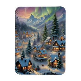Jul i en by i berget, polar ljus. magnet