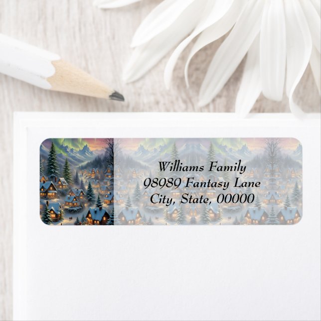 Jul i en by i berget, polar ljus returadress etikett (Insitu)