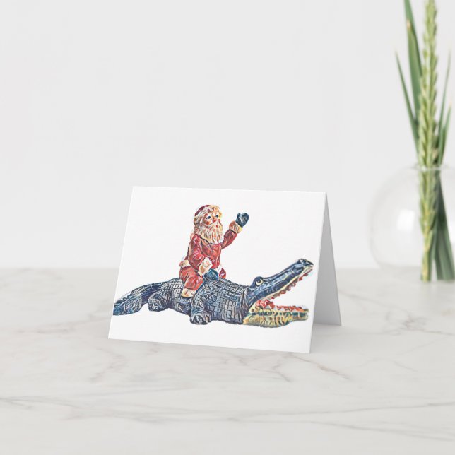 Jul i Florida Jultomten rider Alligator Helgkort (Framsida)