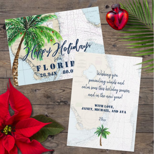 Jul i Florida Tropical Glad helg Julkort (Tropical Florida Holiday Cards for Your Small Business or for Family and Friends)