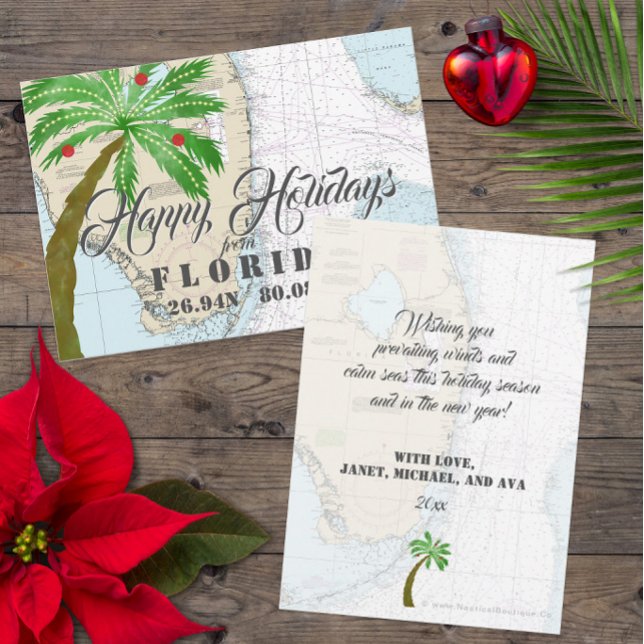 Jul i Florida Tropical Helgdagars Julkort (Florida Custom Nautical Holiday Cards with Tropical Vibes )