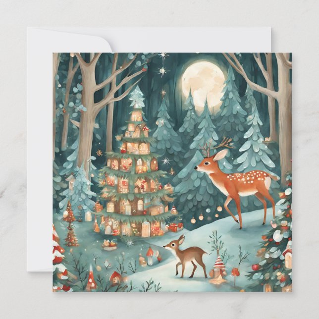 Jul i Forest Nature Illustration Julkort (Framsida)