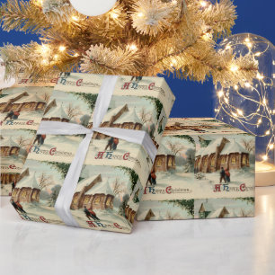 Jul i gammaldags kyrkmiljö Kyrkoförsamling vid jul Presentpapper