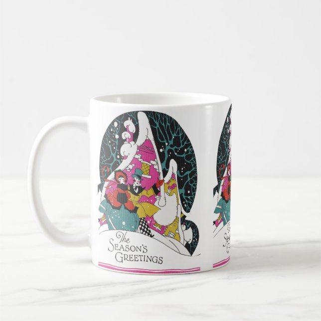 Jul i gammaldags stil, fantasifulla människor i en kaffemugg (Vänster)