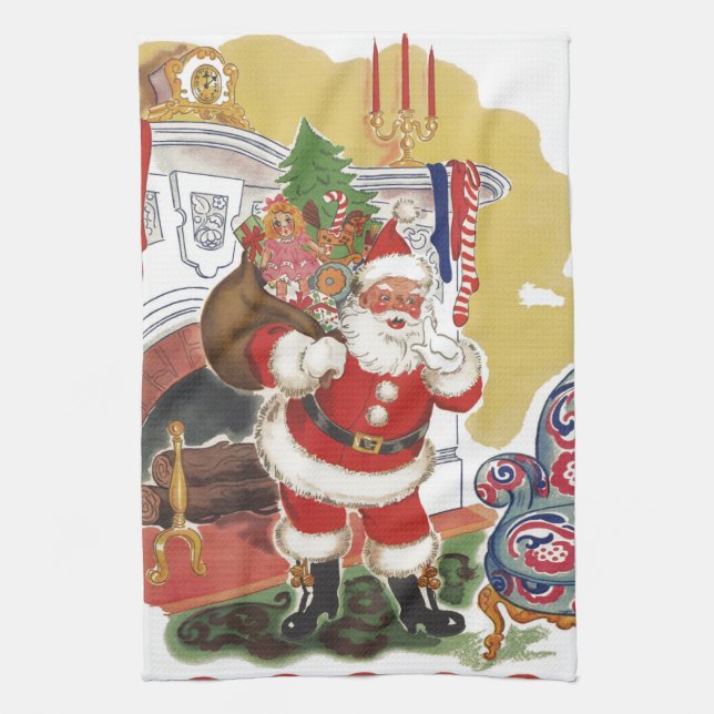 Jul i gammaldags stil, Glad tomte med presenter Kökshandduk (Vertikal)