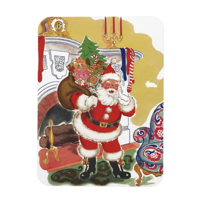Jul i gammaldags stil, Glad Tomte med presenter Magnet (Vertikal)