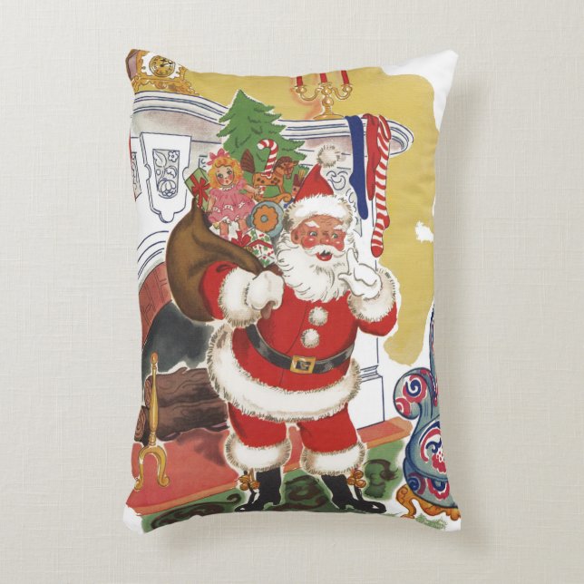 Jul i gammaldags stil, Glad Tomte med presenter Prydnadskudde (Framsidan(Vertikal))