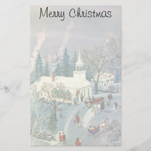 Jul i gammaldags stil, människor på väg till kyrka brevpapper