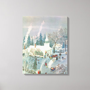 Jul i gammaldags stil, människor på väg till kyrka canvastryck