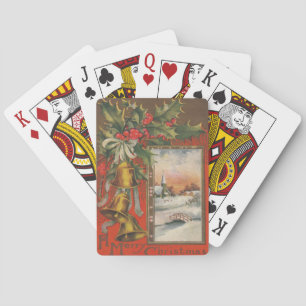 Jul i gammaldags stil med klockor, järnek, by casinokort