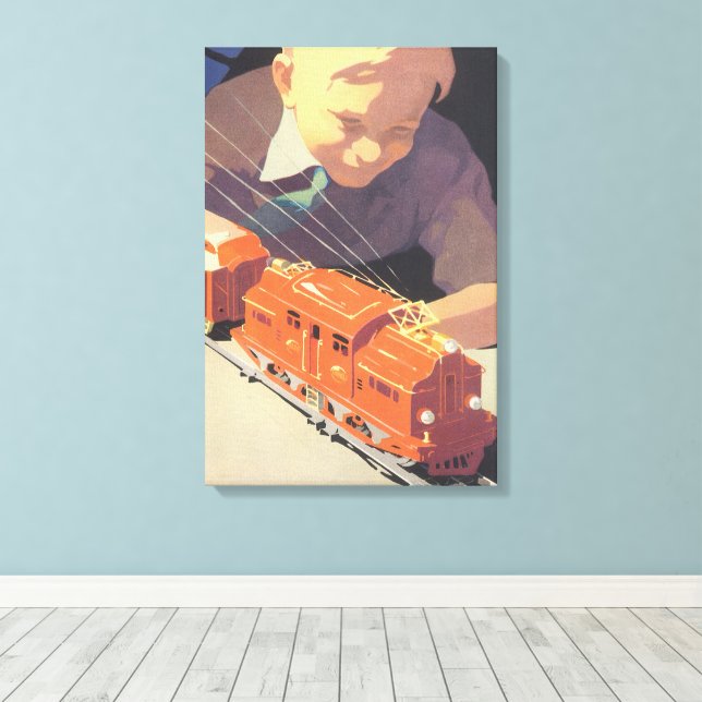 Jul i gammaldags stil, pojke som leker med leksaks canvastryck (Insitu (trägolv))