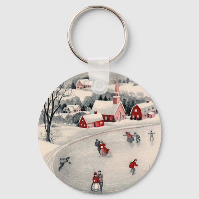 Jul i gammaldags stil, viktorianska isskridskoåkar nyckelring (Framsida)