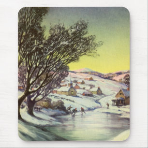 Jul i gammaldagsstil, frusen sjö med isskridskoåka musmatta