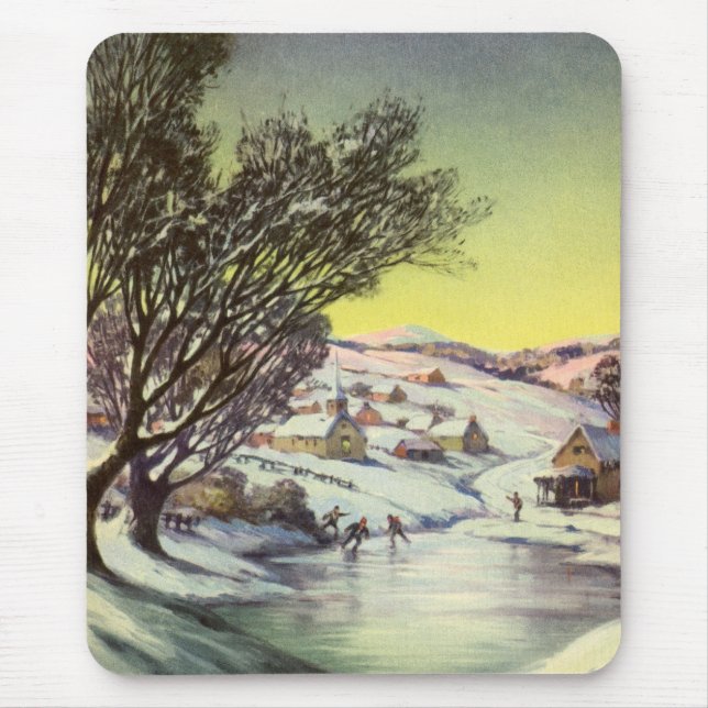 Jul i gammaldagsstil, frusen sjö med isskridskoåka musmatta (Framsidan)