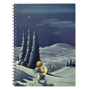 Jul i gammaldagsstil, snöängel vandrar med en stjä anteckningsbok