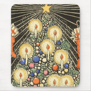 Jul i gammaldagsstil, träd med ljus och en stjärna musmatta