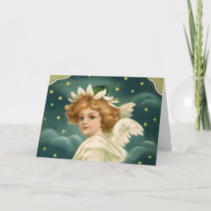Jul i gammaldagsstil, viktoriansk ängel med guldst helgkort