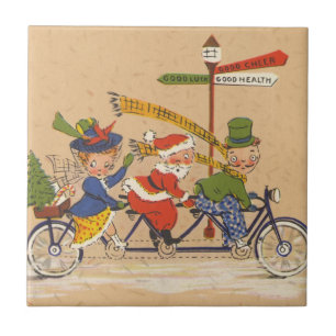Jul i gammaldagsstil, viktoriansk jultomte på cyke kakelplatta
