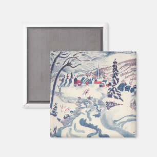 Jul i gammaldagsstil, vinterscen med vinterby magnet