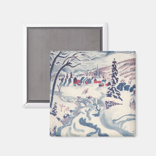 Jul i gammaldagsstil, vinterscen med vinterby magnet (Front/Back)