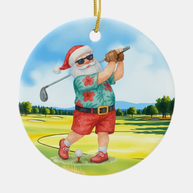 Jul i Golf-juli med Jultomten Golfing Julgransprydnad Keramik (Framsidan)