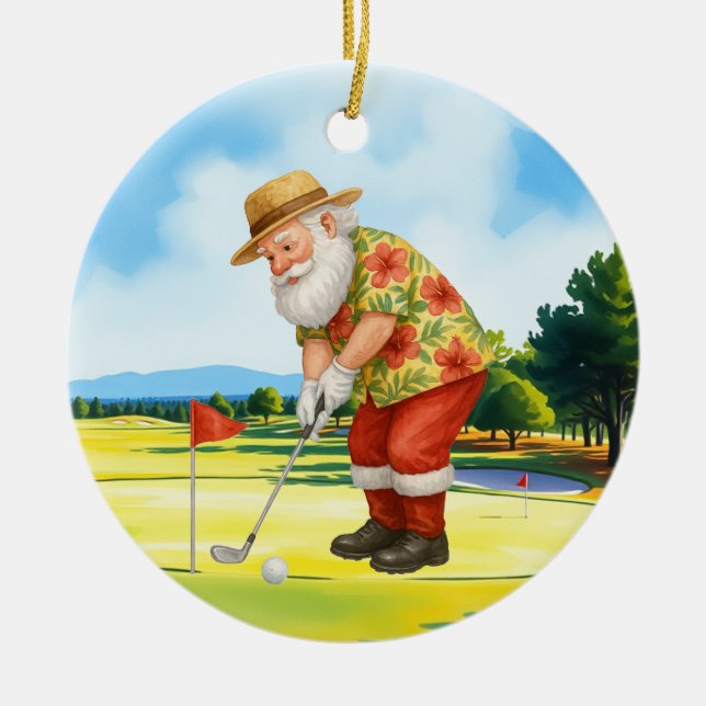Jul i Golf-juli med Jultomten Golfing Julgransprydnad Keramik (Framsidan)