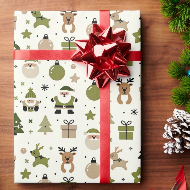 Jul i Grönt Cute Santa Gifts Reindeer Presentpapper (Skapare uppladdad)
