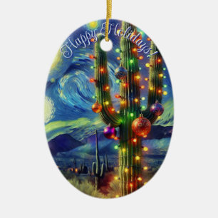 Jul i Grönten Desert Saguaro Cactus Blue Julgransprydnad Keramik