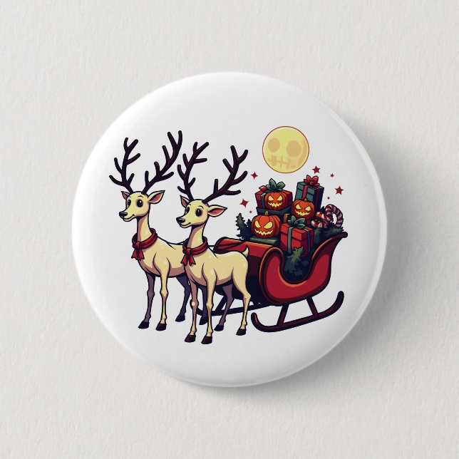 Jul i Halloween Reindeer Pumpkin Presenter Knapp (Framsida)