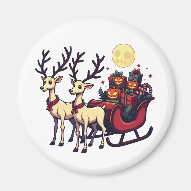 Jul i Halloween Reindeer Pumpkin Presenter Magnet (Framsidan)