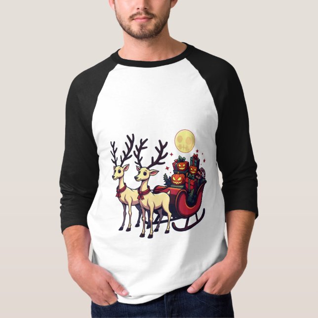 Jul i Halloween Reindeer Pumpkin Presenter T Shirt (Framsida)