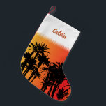 Jul i Handflatan Beach Miami Sunset Liten Julstrumpa<br><div class="desc">Coola julstrumpor med en solnedgång och handflatan träd. Och du kan lägga till din egen namn till kostym.</div>
