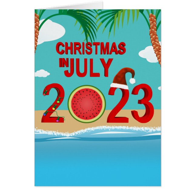 Jul i juli 2023 Watermelon Beach Hälsningskort (Framsidan)